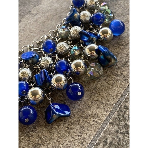 Necklace Fashion Apron Beaded Silver Tone Blue 19”+3” - Picture 6 of 9
